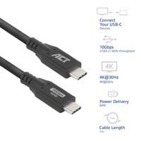 ACT | USB 3.0 Kabel | 10Gbps | 60W | USB-C naar USB-C | 1m | Zwart